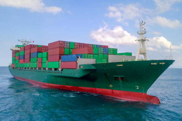 istock Aerial image of a container ship at sea. 1131398894