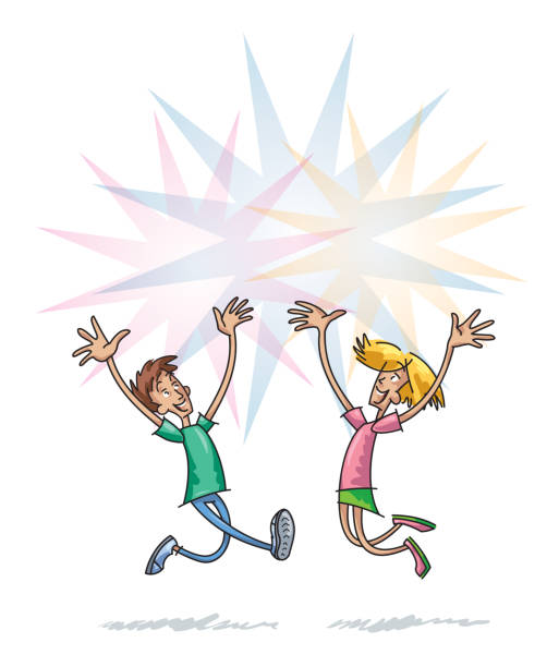 Happy Young People Jumping vector art illustration