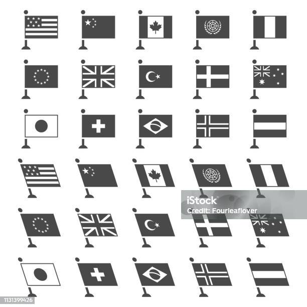 Flagi Świata - Stockowe grafiki wektorowe i więcej obrazów Flaga - Flaga, Flaga państwowa, Czarno biały
