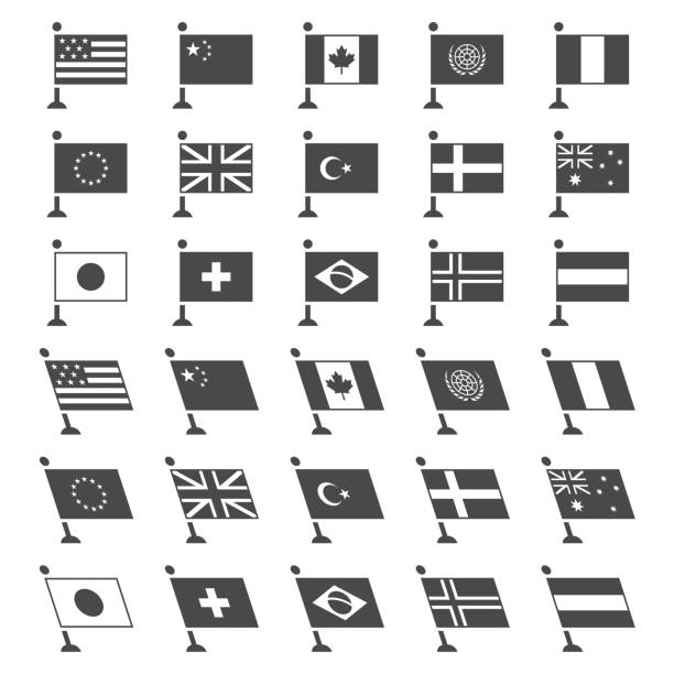 ilustrații de stoc cu steaguri ale lumii - monocrom
