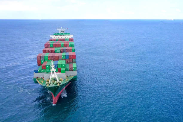istock Aerial image of a container ship at sea. 1131401789