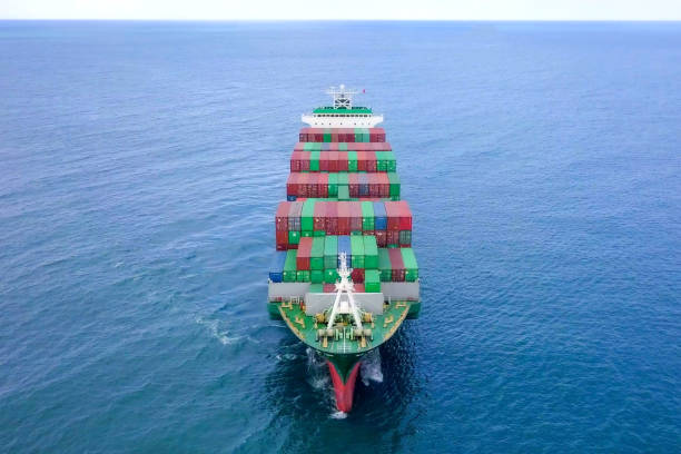 istock Aerial image of a container ship at sea. 1131402474