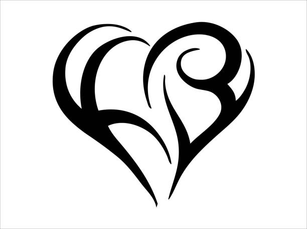 Heart Tribal Initials Tattoo Design Stock Illustration - Download Image Now  - Heart - Internal Organ, Heart Shape, Hearts - Playing Card - iStock