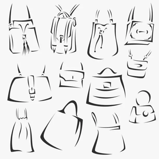Vector illustration of set of handbags