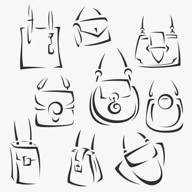 Vector illustration of set of handbags