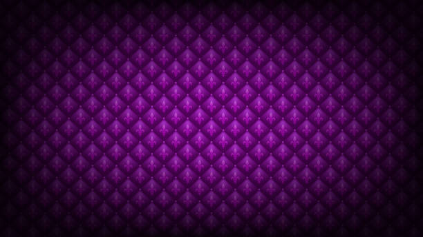 Purple Mardi Gras Background Bright purple Mardi Gras background. Fleur-de-lis symbol at quilted backdrop. Royal, luxury texture. mardi gras decorations stock illustrations