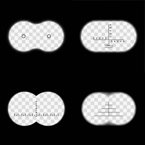 lornetki pole widzenia z różnych reticles zestaw wektora. - focus binoculars spy eyesight stock illustrations