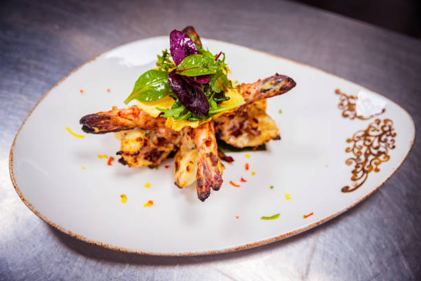 istock Fine Dining - Char Grilled Tiger Prawns Served on a Plate 1131411586
