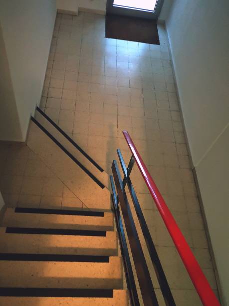 istock Old empty bare staircase, fire rescue, stairs, bannister 1131413308