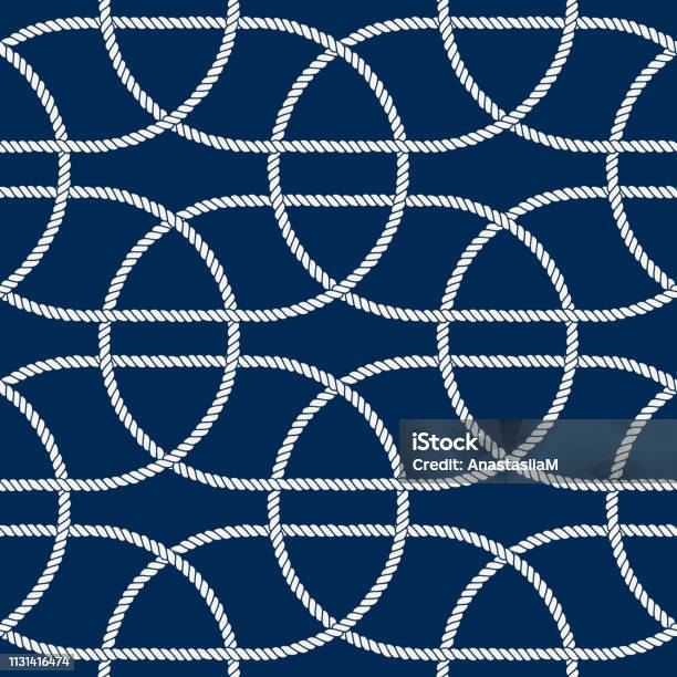 Seamless Nautical Rope Pattern White On Dark Blue Stock Illustration - Download Image Now - Abstract, Backgrounds, Cable