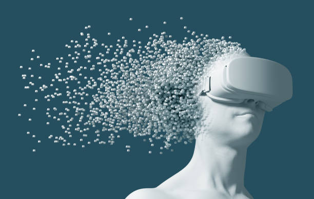 istock Man Wearing Virtual Reality Glasses Disintegrates On 3D Pixels 1131418269