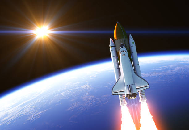 Space Shuttle In The Rays Of Sun Space Shuttle In The Rays Of Sun. 3D Illustration. NASA Images Not Used. space travel vehicle stock pictures, royalty-free photos & images