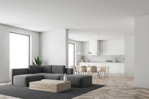 istock Corner of white living room and kitchen 1131420012