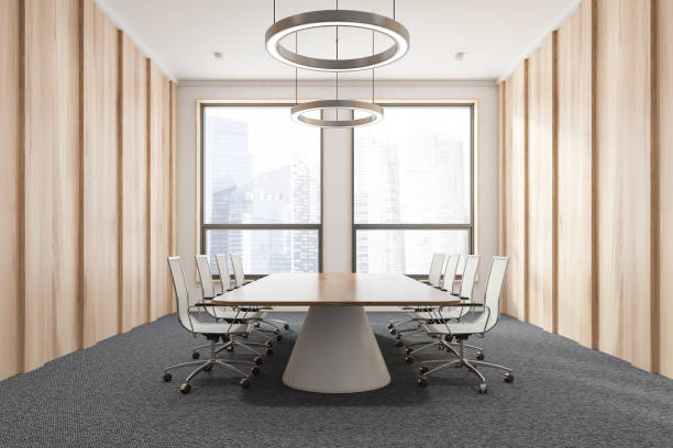 istock Light wooden meeting room interior 1131421597