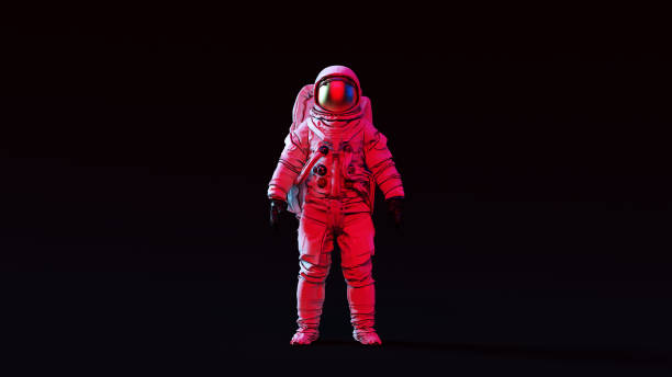 istock Astronaut with Gold Visor and White Spacesuit with Pink and Blue Moody 80s lighting Front 1131425213