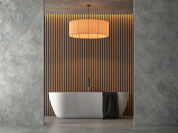 Loft style bathroom with polished cocrete 3d render