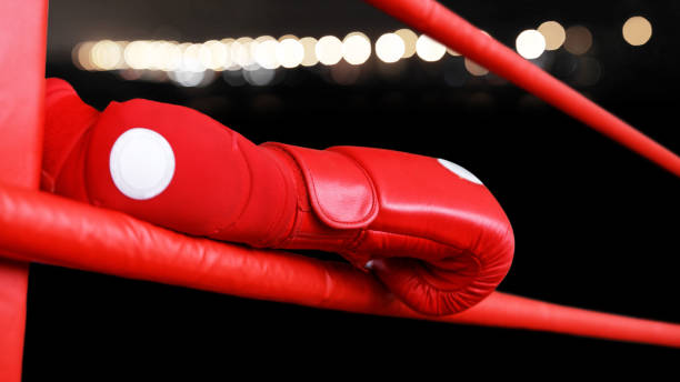istock Closeup boxer hand in red glove on the ring rope 1131434232