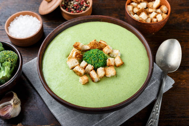 istock lunch broccoli soup on a wooden table. 1131434448