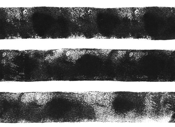 ilustrações de stock, clip art, desenhos animados e ícones de three thick black horizontal lines painted carelessly by paint roller and thick black acrylic paint - seamless abstract pattern on white paper background with visible transparency uneven paint application dots and spots - artwork in vector - vector illustration and painting abstract acrylic