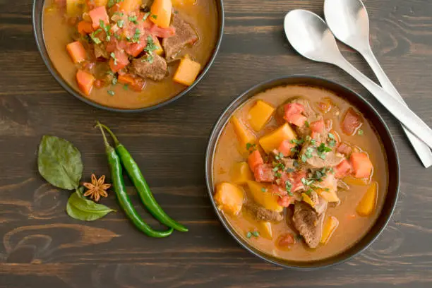 Bowls of beef stew made with Vietnamese spices