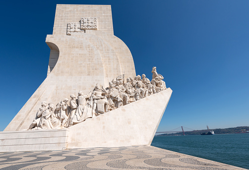 Lisbon, Portugal - October 1, 2018: Monument of Discoveries in Lisbon under blue sky