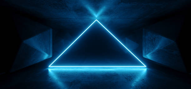 istock Neon Glowing Psychedelic Vibrant Cosmic Ultraviolet Fluorescent Luxurious Luminous Sci Fi Futuristic Retro  Triangle Lights Blue Grunge Concrete Tunnel 3D Rendering 1131442171