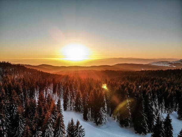 Beautiful winter sunrise in the mountains
