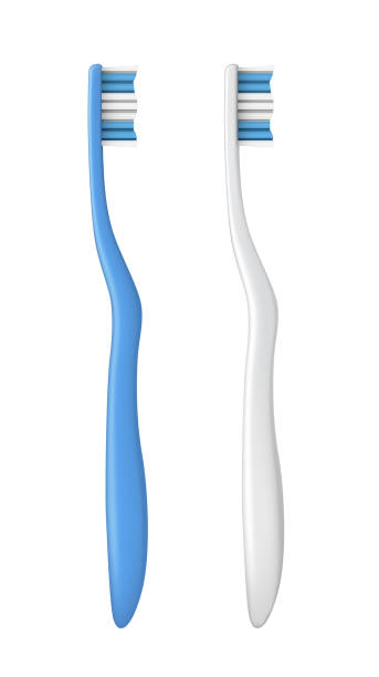 illustrazioni stock, clip art, cartoni animati e icone di tendenza di spazzolino vettoriale realistico blu e bianco isolato su sfondo bianco - toothpaste glue blue white