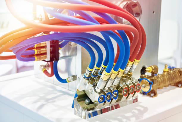 istock Hydraulic equipment with hoses 1131449296