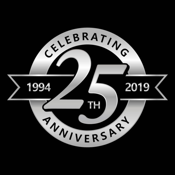 25th Anniversary Symbol 25th Anniversary Symbol with silver ribbon anniversary stock illustrations