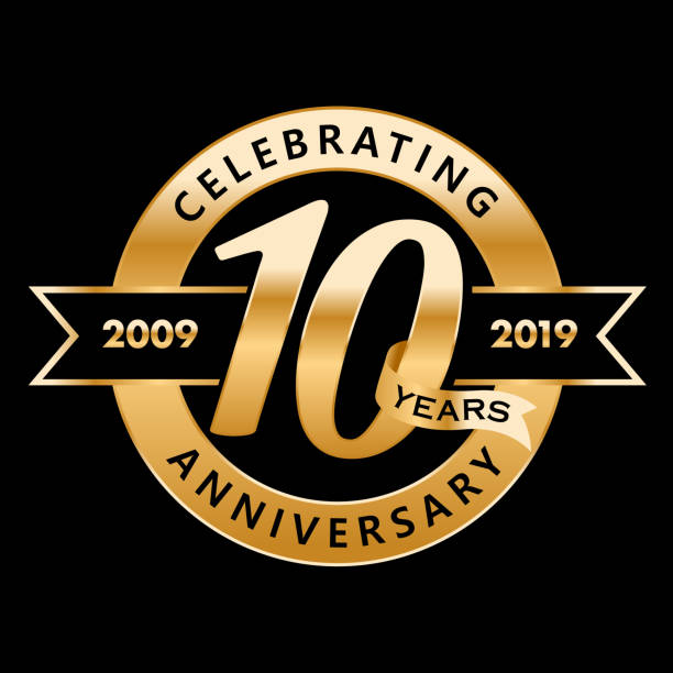 stockillustraties, clipart, cartoons en iconen met 10e verjaardag symbool - 10 jarig jubileum
