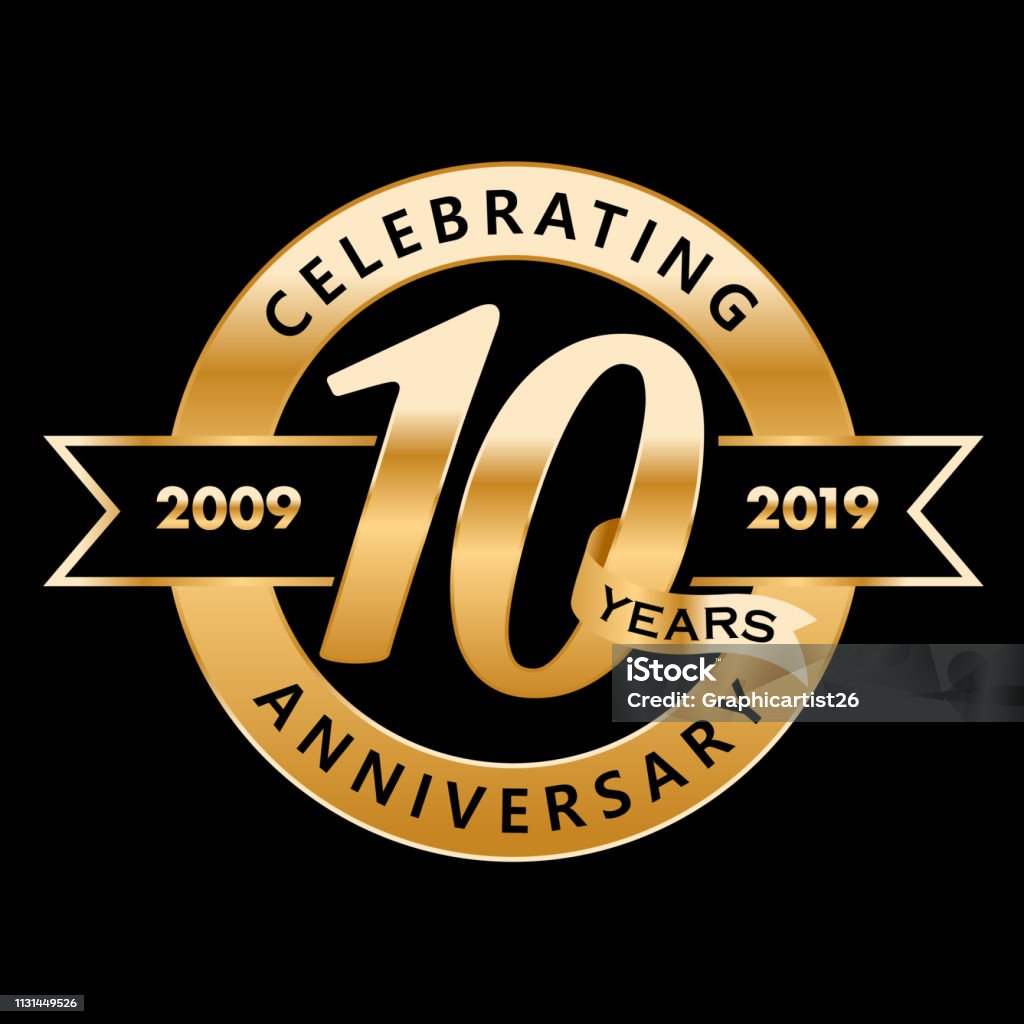 10th Anniversary Symbol 10th Anniversary Symbol with gold ribbon 10th Anniversary stock vector