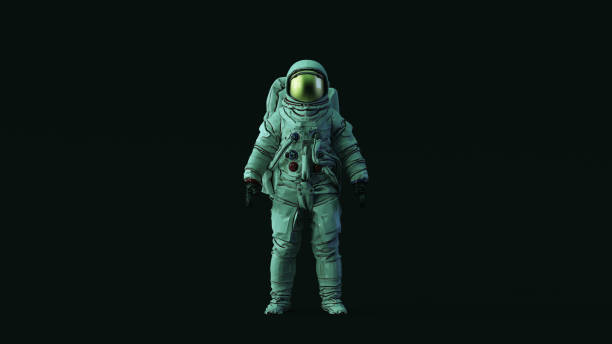 istock Astronaut with Gold Visor and White Spacesuit with Blue Green Moody 80s lighting Front 1131450899
