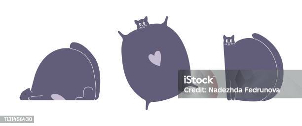 Set Of Three Black Cats In Different Poses Stock Illustration - Download Image Now - Animal, Animal Body Part, Animal Head