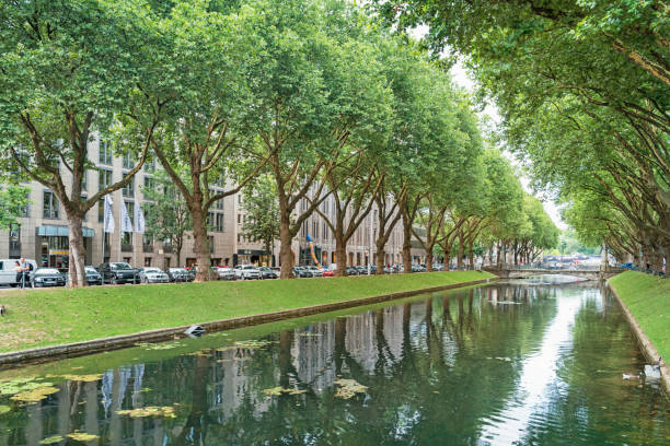 Canal along Konigsallee in downtown Dusseldorf,  North Rhine-Westphalia, Germany.