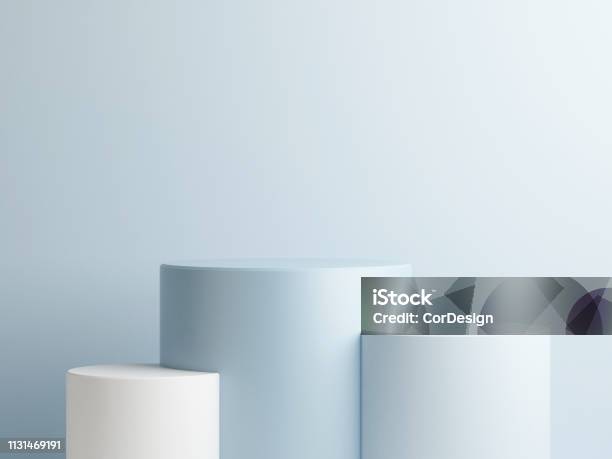 Abstract Podium Composition Blue Background Copy Space Stock Photo - Download Image Now