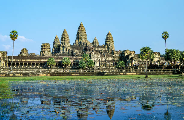 Angkor Wat and its reflection in the lake - Cambodia Angkor Wat (Temple City) and its reflection in the lake - Cambodia. khmer stock pictures, royalty-free photos & images