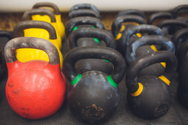 istock In a sports hall set of weights. 1131482608