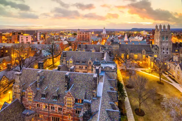 Photo of Historical building and Yale university campus from top view