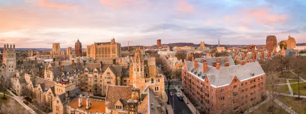 Photo of Historical building and Yale university campus from top view