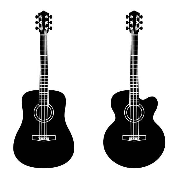 Acoustic guitar. Flat icon. Silhouette vector Musical instrument for popular music performances guitar silhouettes stock illustrations