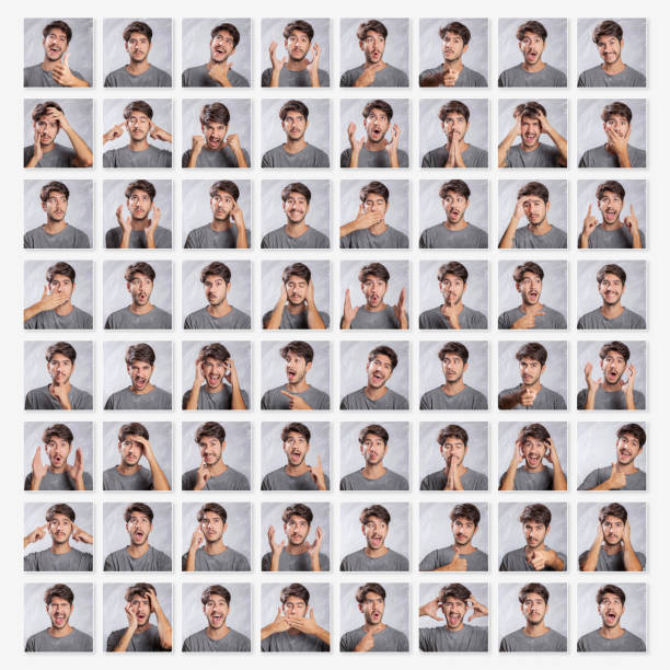 istock Young bearded man variation of emotions expression portrait in studio 1131488956