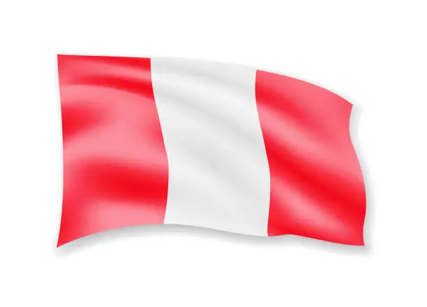 Vector illustration of Waving Peru flag on white. Flag in the wind.