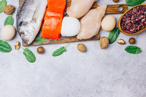 istock Assortment of healthy protein source and body building food. 1131493214