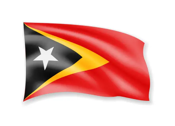 Vector illustration of Waving East Timor flag on white. Flag in the wind.