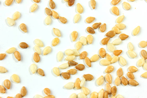 istock Sesame seeds isolated on white background, top view. macro photography 1131495146