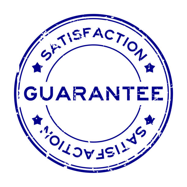 ilustrações de stock, clip art, desenhos animados e ícones de grunge blue guarantee satisfcation round rubber seal stamp on white background - branding design marketing rubber stamp