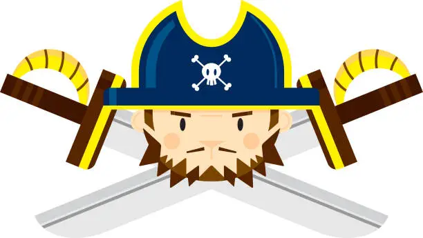 Vector illustration of Cartoon Pirate Captain with Crossed Swords