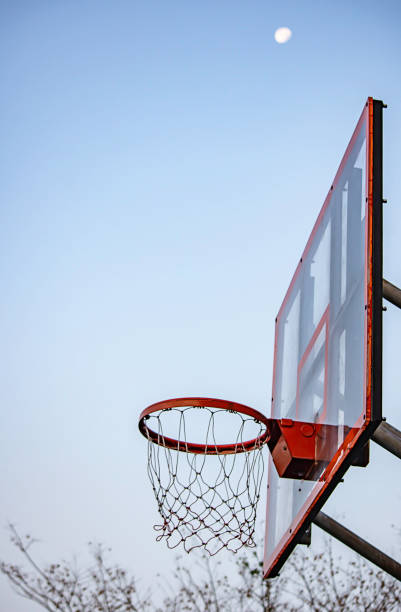 istock Basketball hoop background blurry tree and moon in the sky.. 1131506983