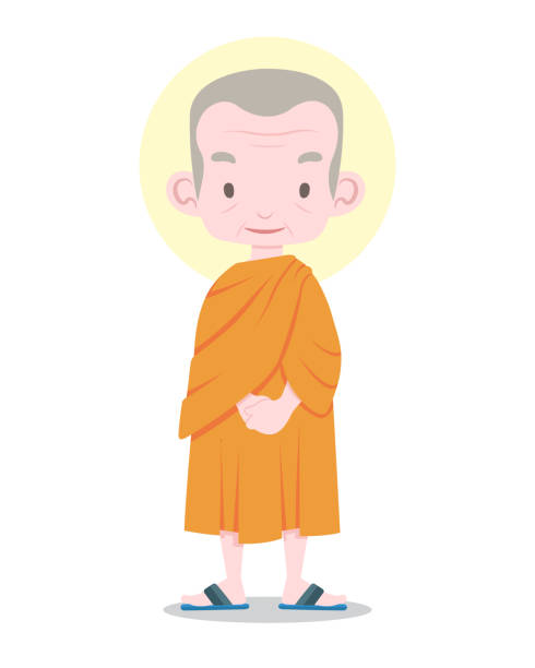 illustrazioni stock, clip art, cartoni animati e icone di tendenza di illustrazione di cartoni animati monaco tailandese in stile piatto - buddha thailand spirituality wisdom